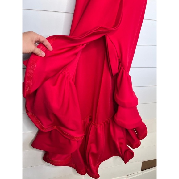 Betsy & Adam Red Sleeveless Ruffled Hem Formal Dress Petite 10 - Picture 6 of 14